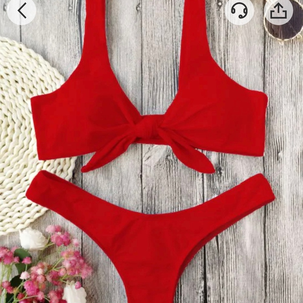 2/$25 Red Knot-Tie Cheeky Bikini 🆕 - Picture 2 of 5